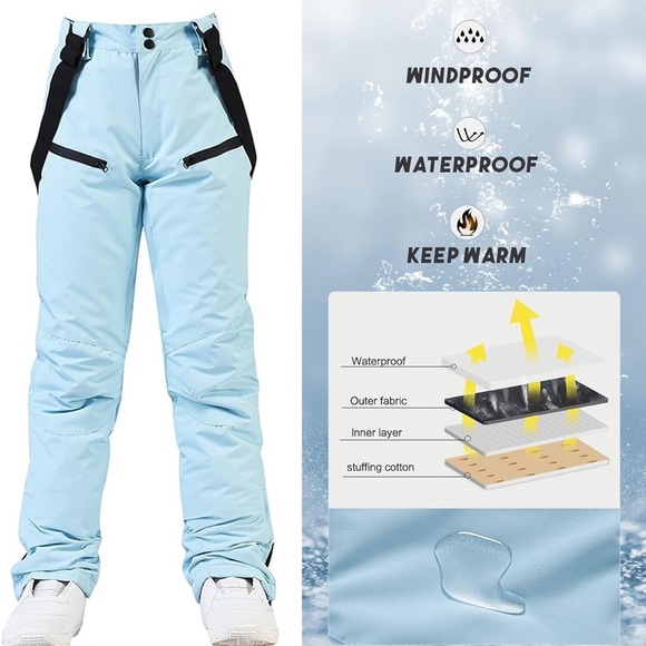 Women's Detachable Ski Bib Pants Outdoor Windproof Waterproof Snow Medium (072) - Picture 3 of 6